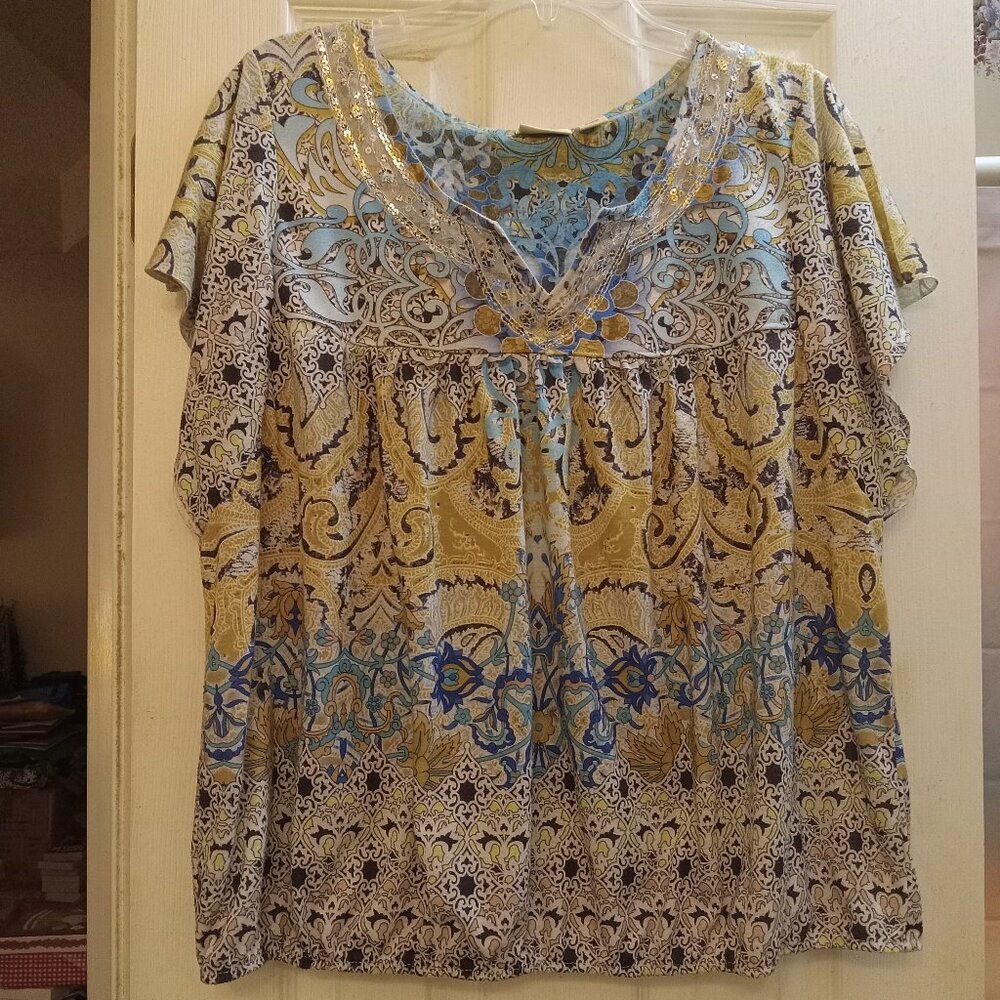 Cato Multicolored Cap Sleeve Pull Over Blouse in Size 18/20W